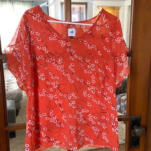 CAbi split sleeve orange floral top